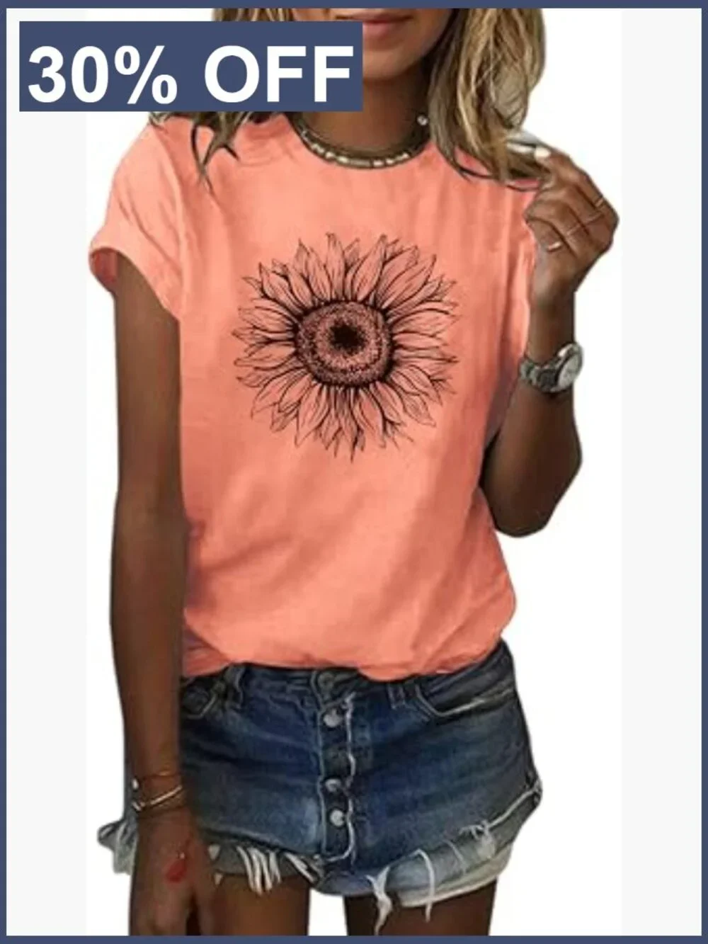 Women's Short Sleeve Sunflower Graphic Tee Loose Fit Crew Neck Summer Top